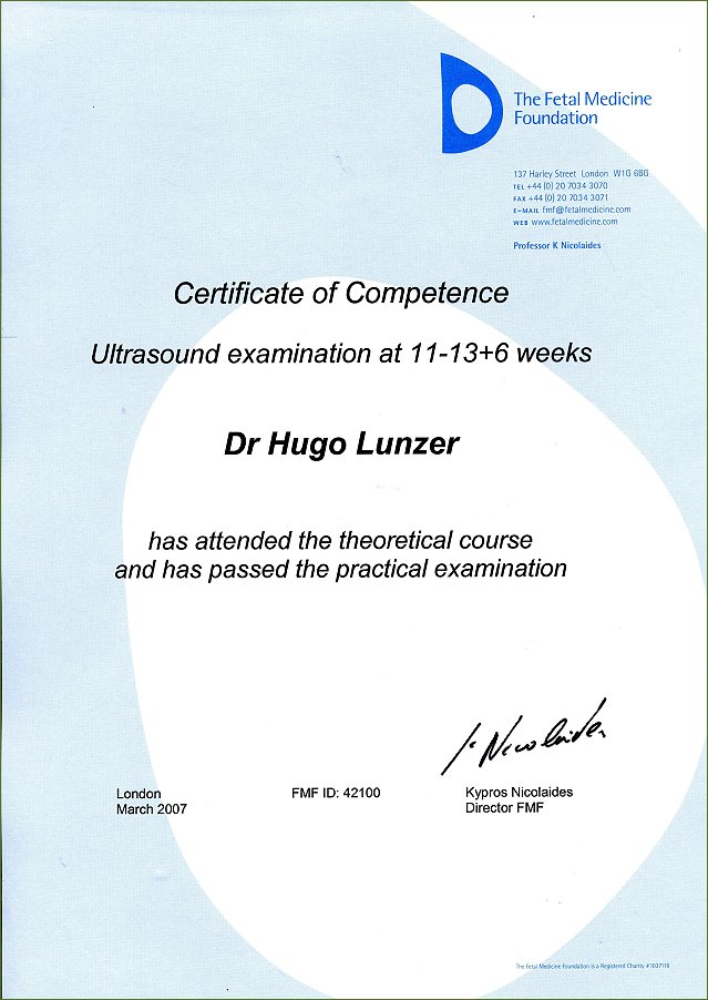 Certificate of Ultrasound, FMF, 11-13+6