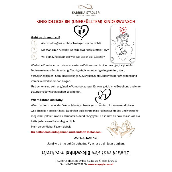 Kinesiologie bei (unerf&uuml;lltem) Kinderwunsch Sabrina Stadler