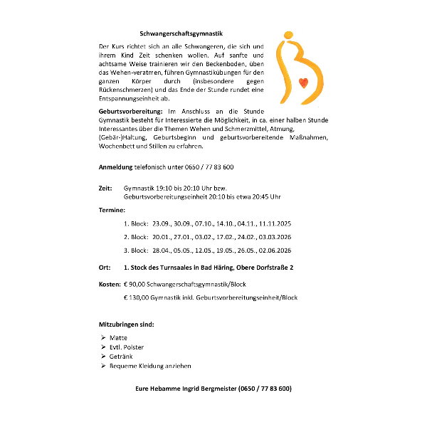 Schwangerengymnastik Ingrid Bergmeister